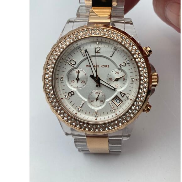 Michael Kors Ladies Chronograph White Dial Crystal Acetate & Steel Watch MK5323 - Picture 1 of 10